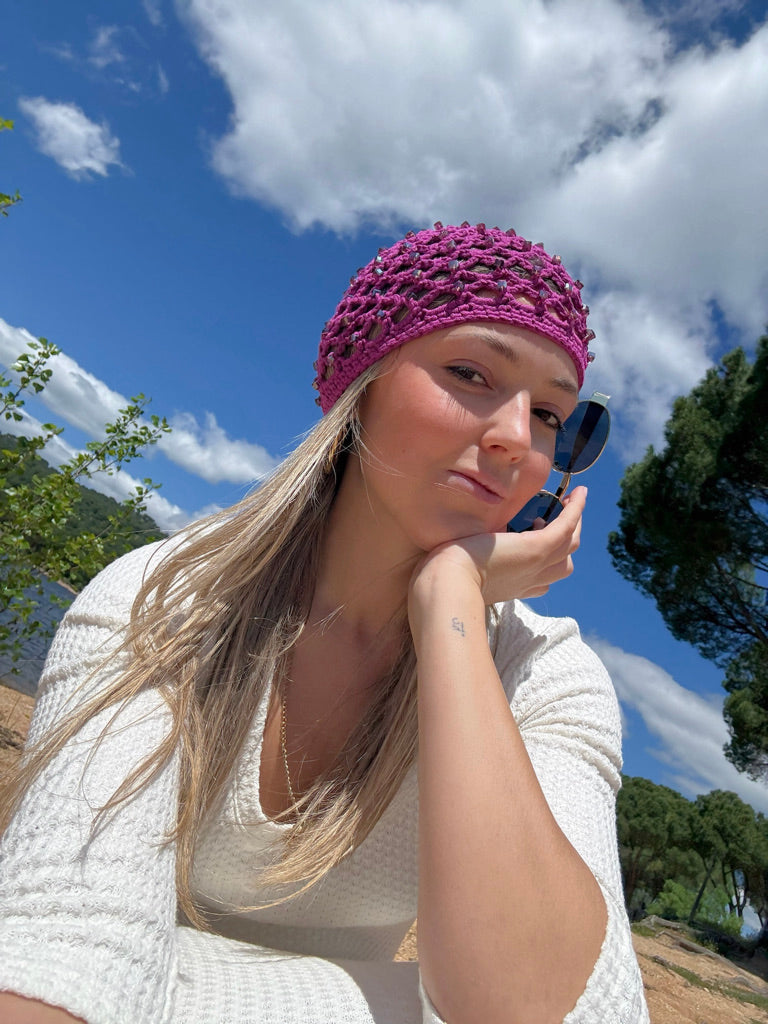 Gorro crochet morado