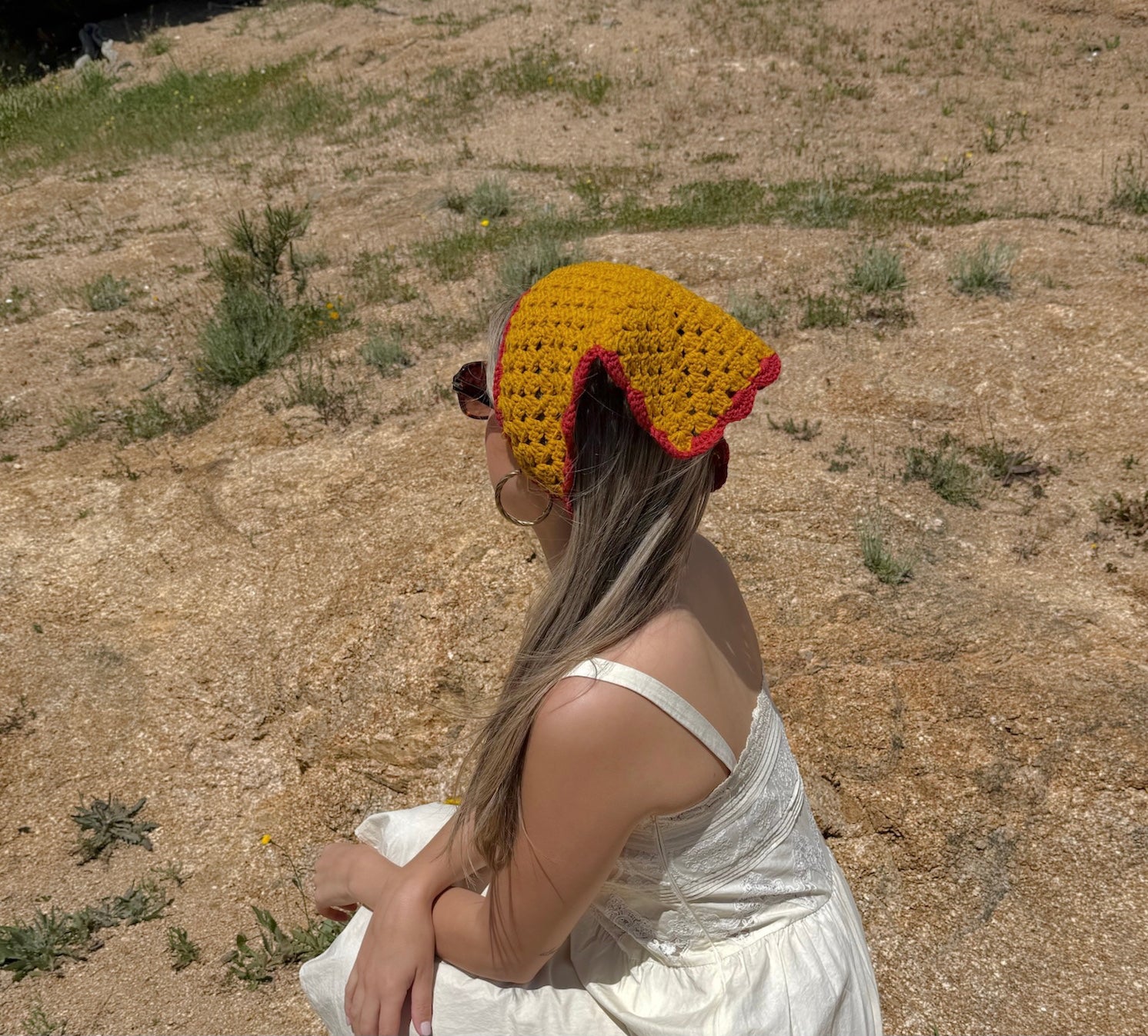 Bandana crochet amarillo/rojo