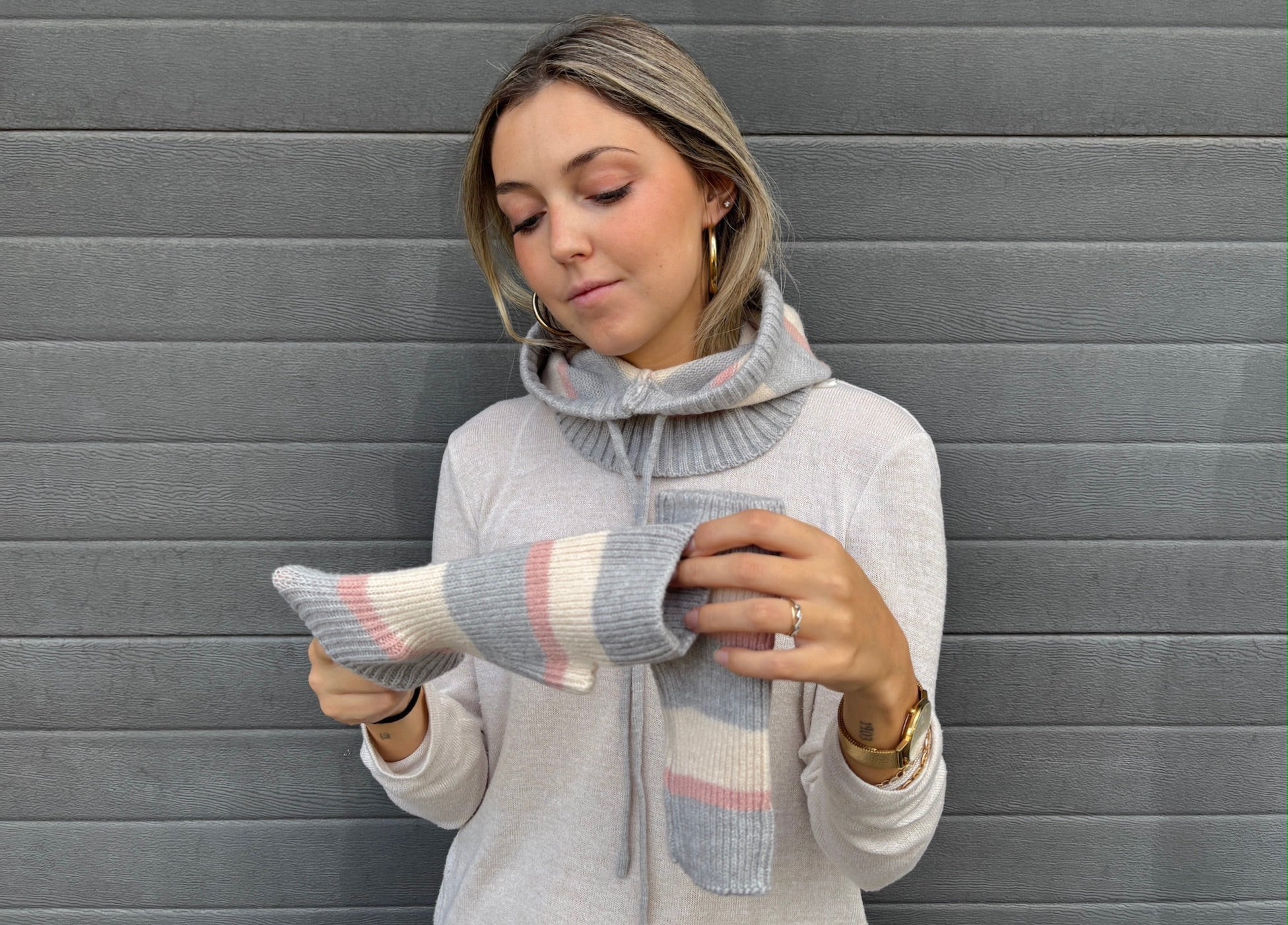 Balaclava rayas rosa + mitones