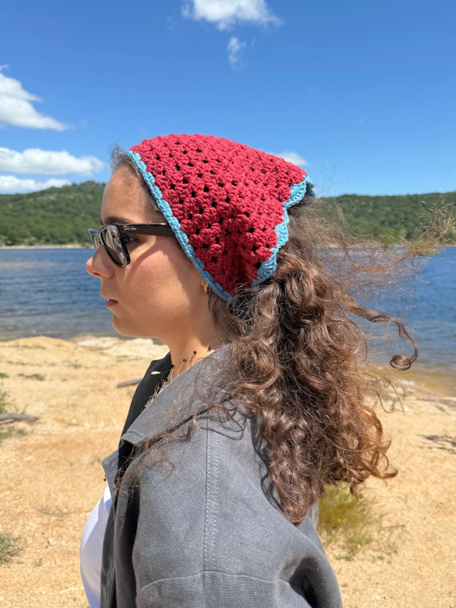 Bandana crochet azul/rojo