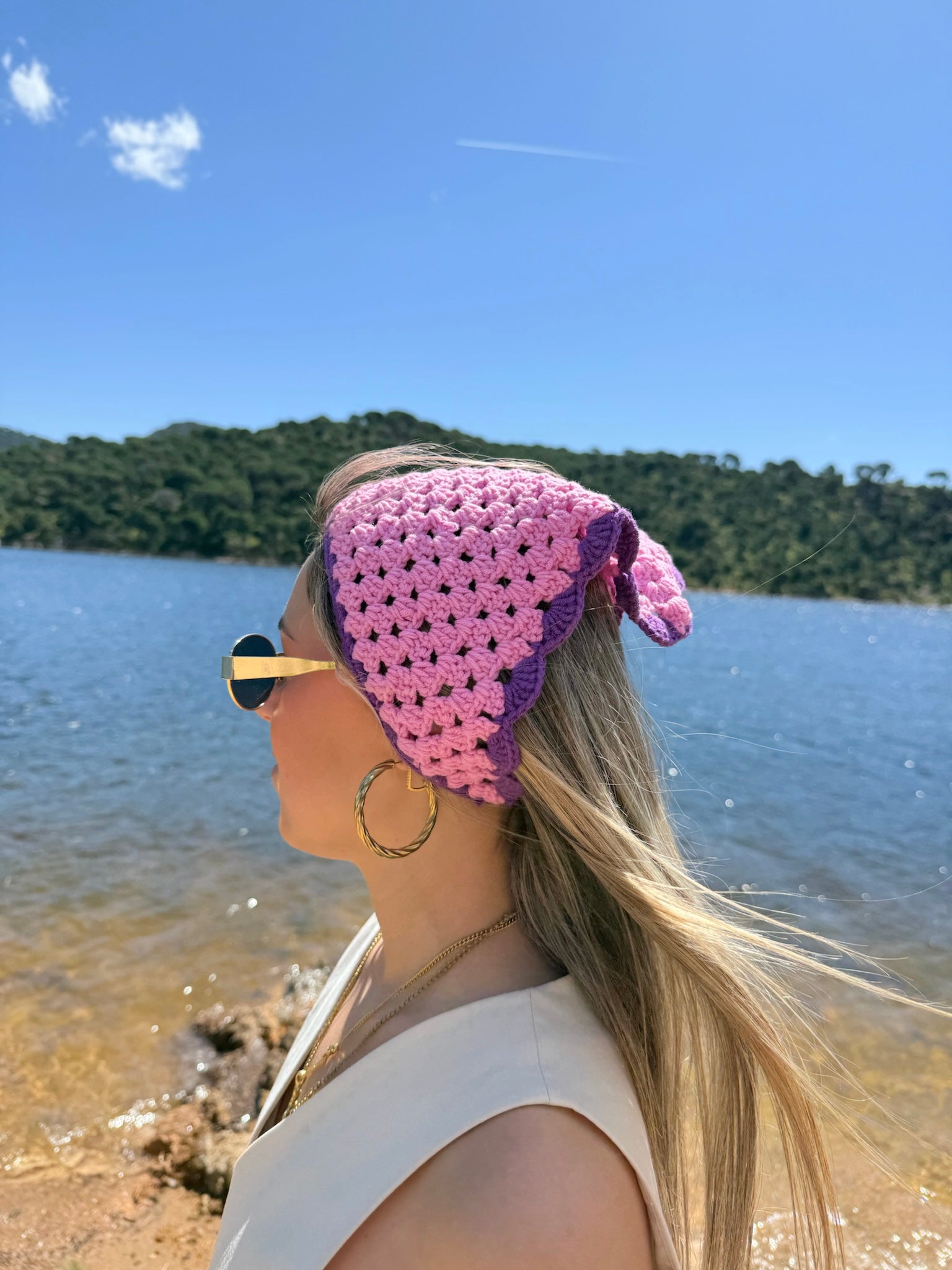 Bandana crochet rosa/morado