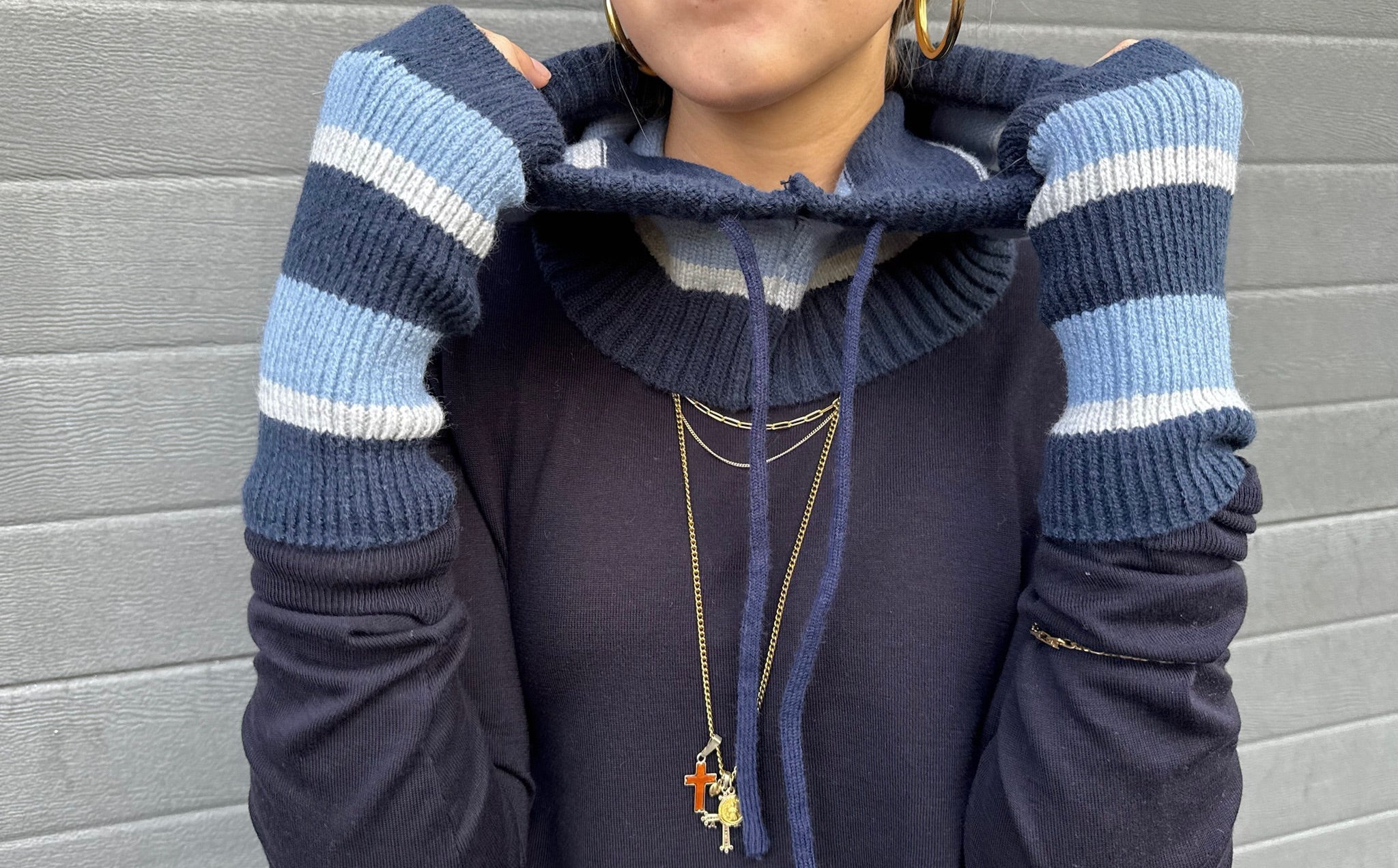 Balaclava rayas azul + mitones