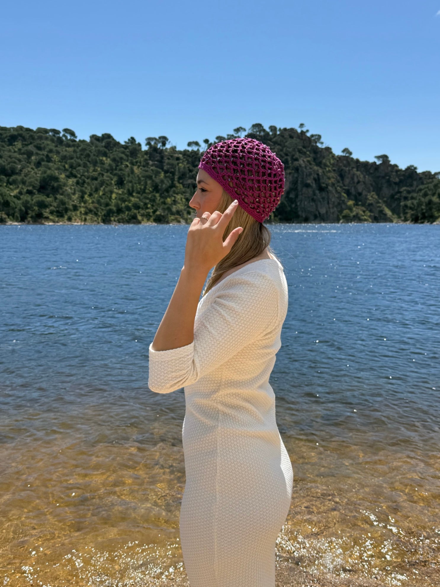Gorro crochet morado