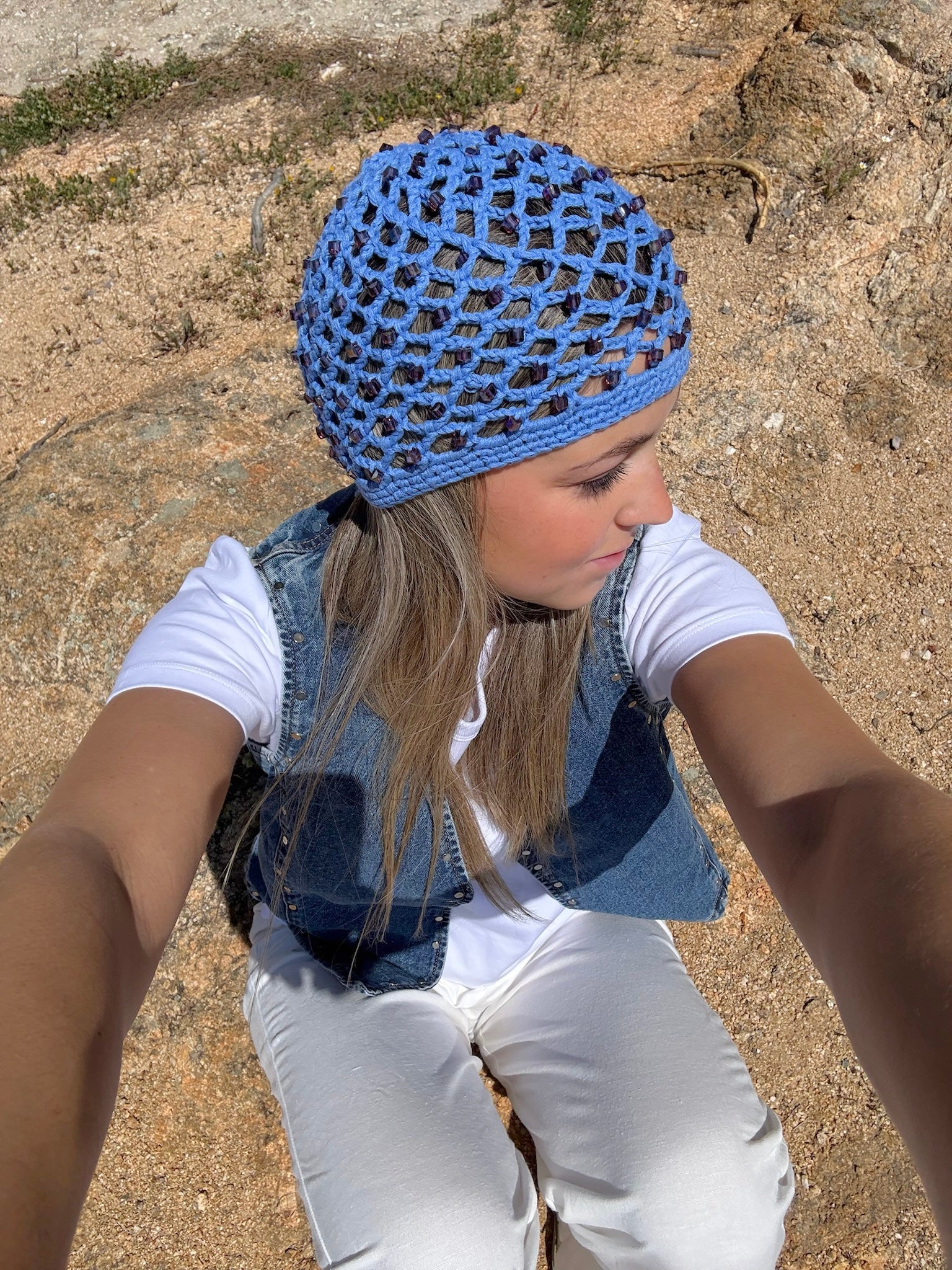 Gorro crochet azul