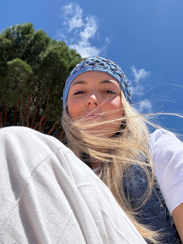 Gorro crochet azul