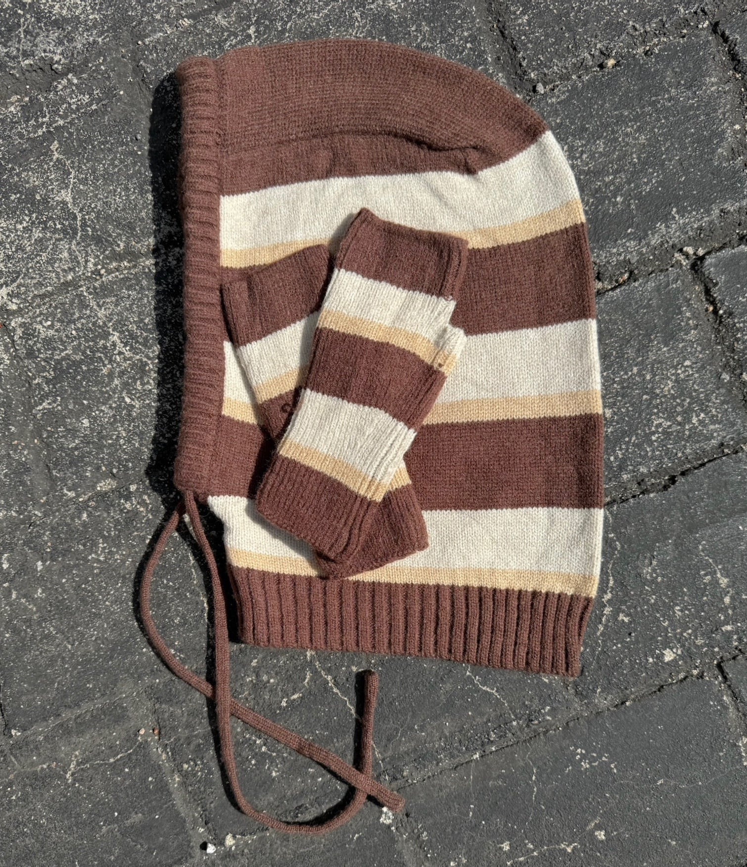 Balaclava rayas marrón + mitones