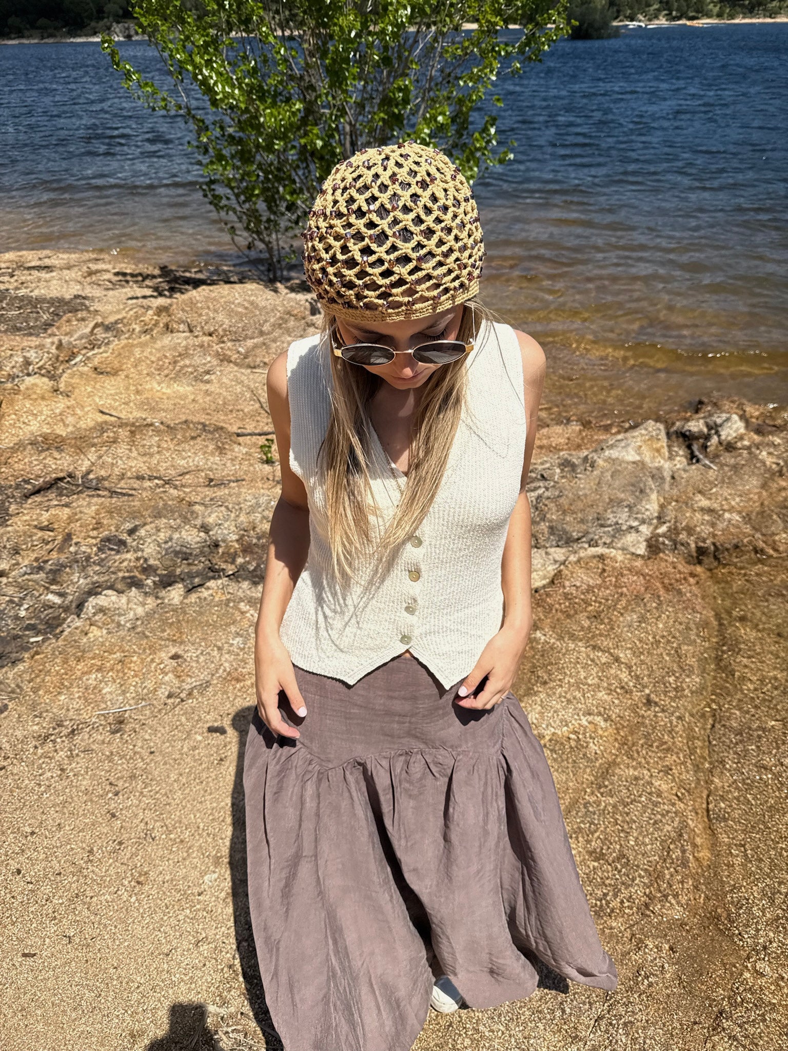 Gorro crochet tostado