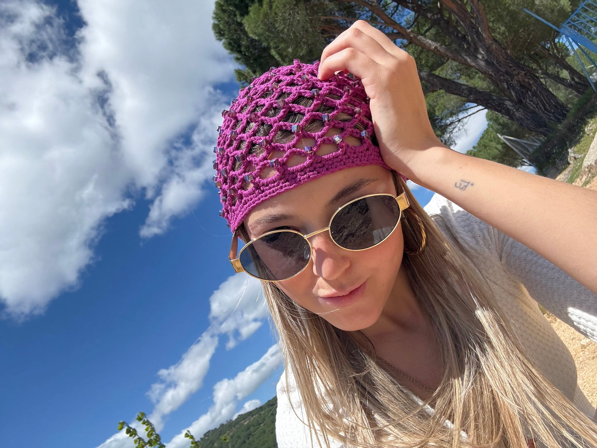 Gorro crochet morado