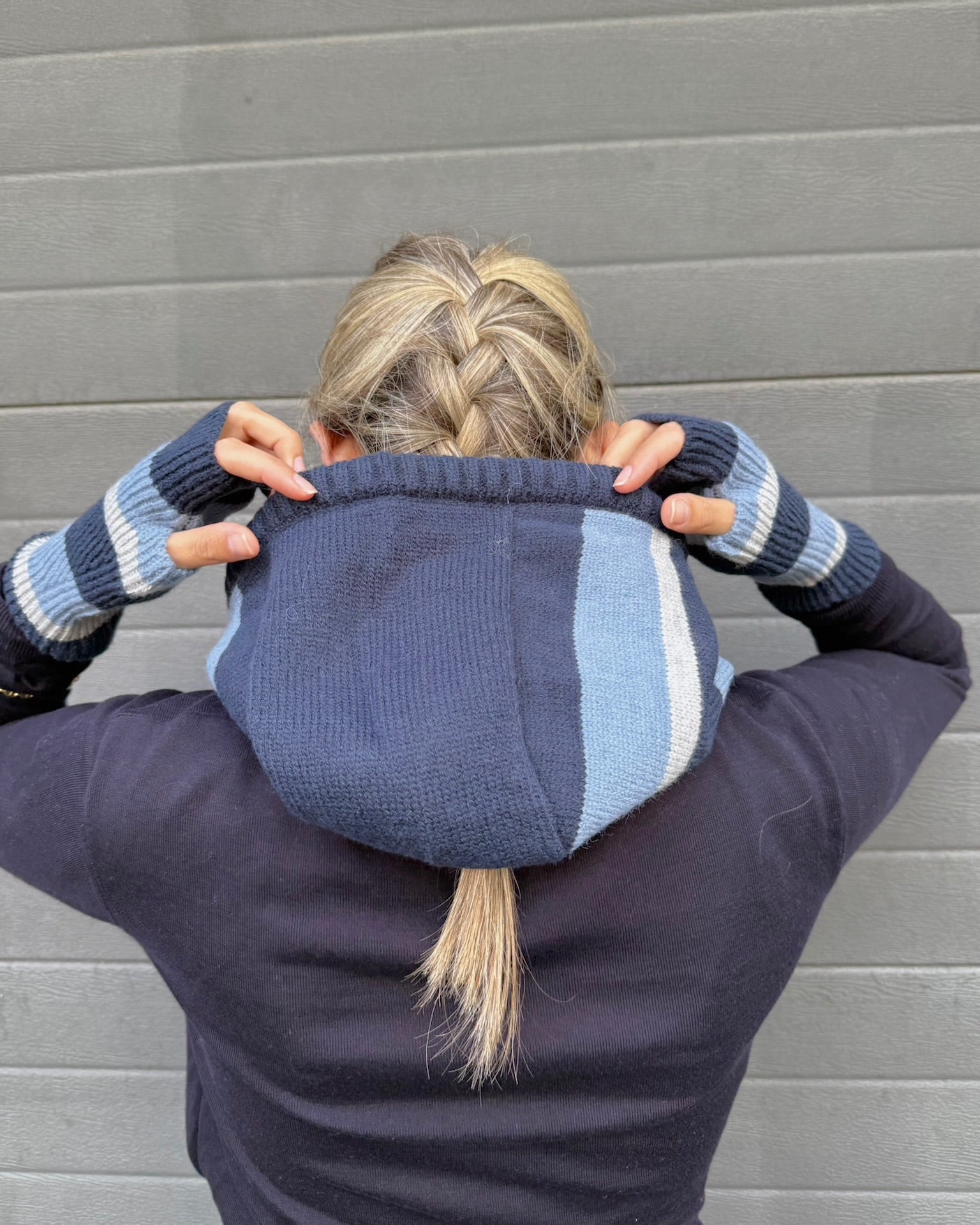 Balaclava rayas azul + mitones