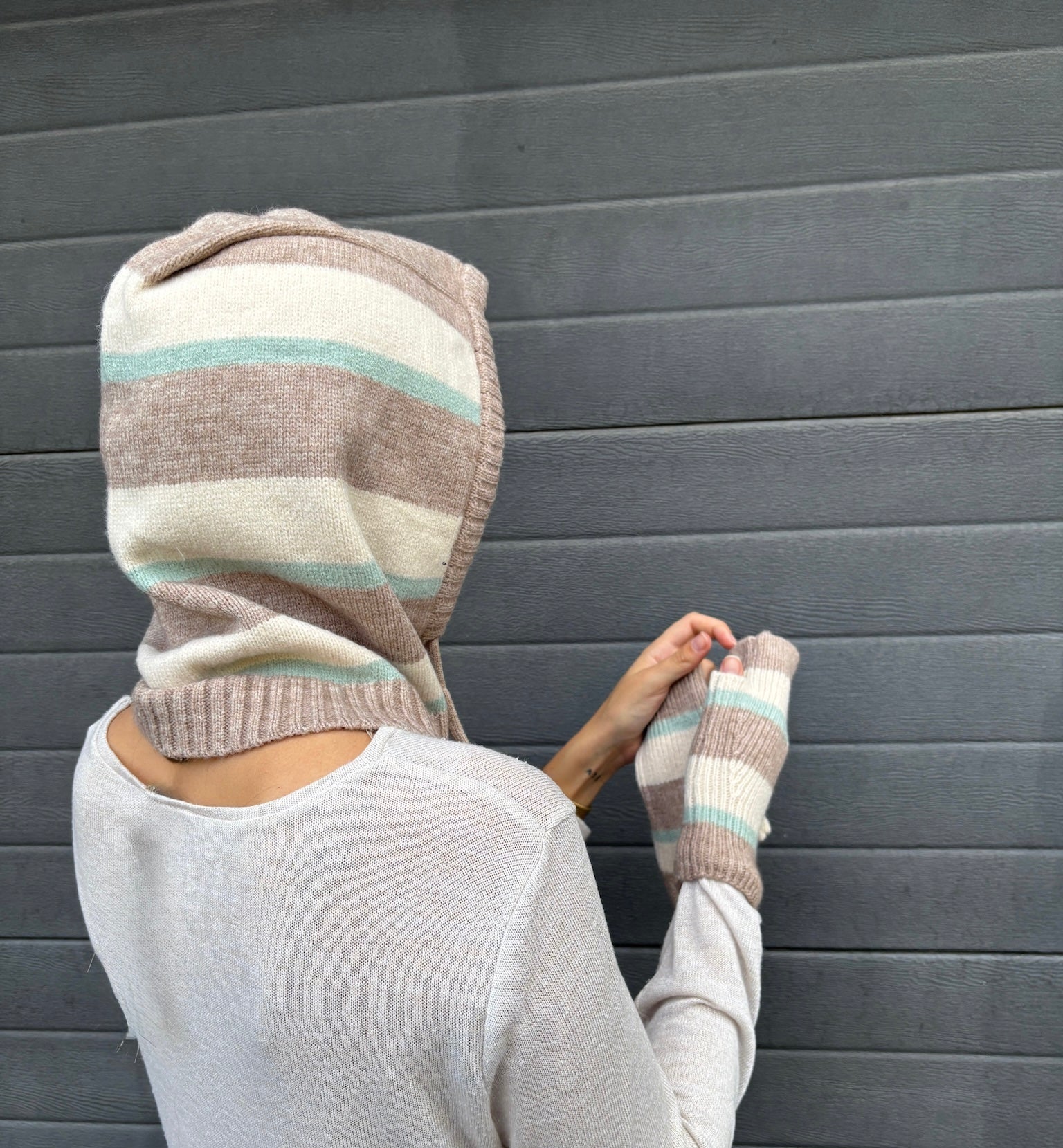Balaclava rayas verde + mitones
