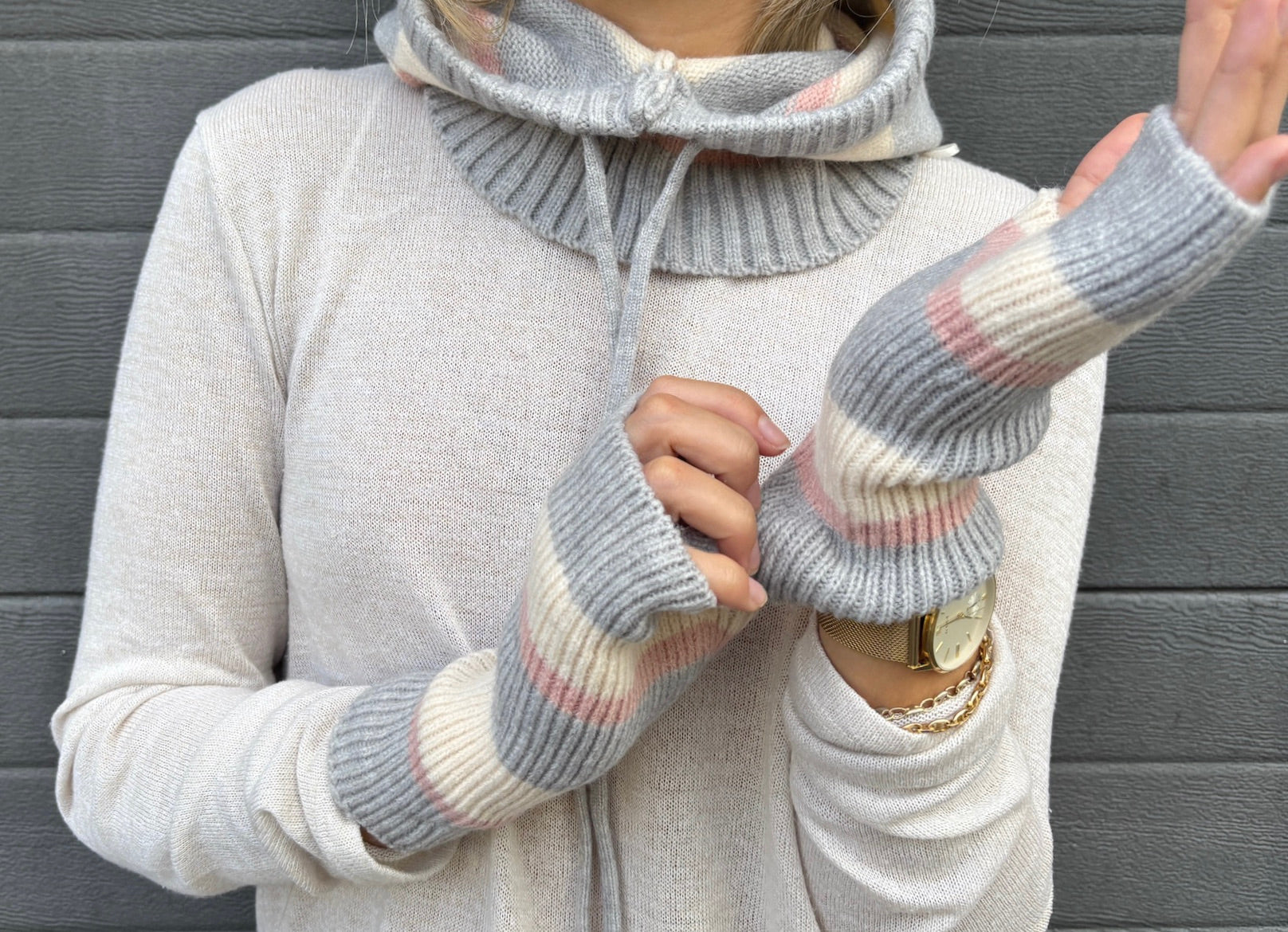 Balaclava rayas rosa + mitones