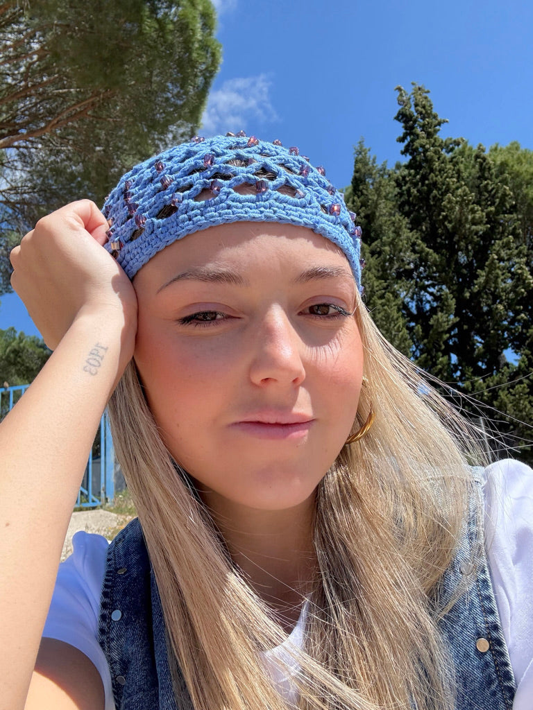 Gorro crochet azul