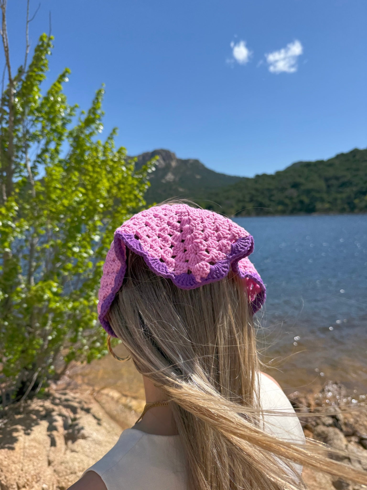 Bandana crochet rosa/morado