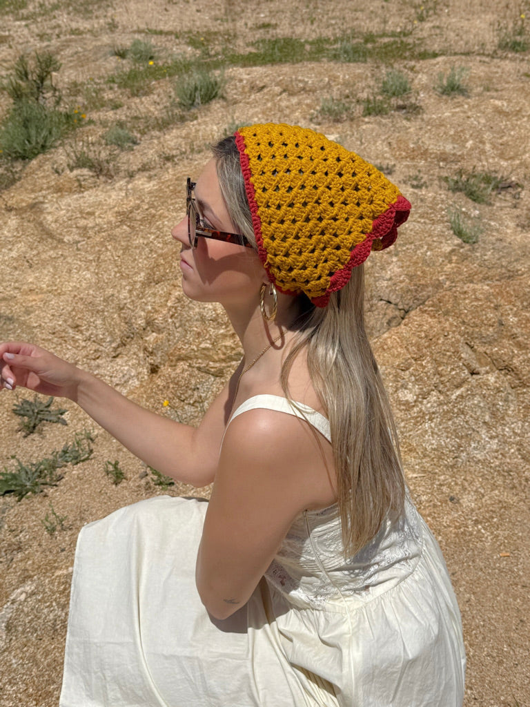 Bandana crochet amarillo/rojo