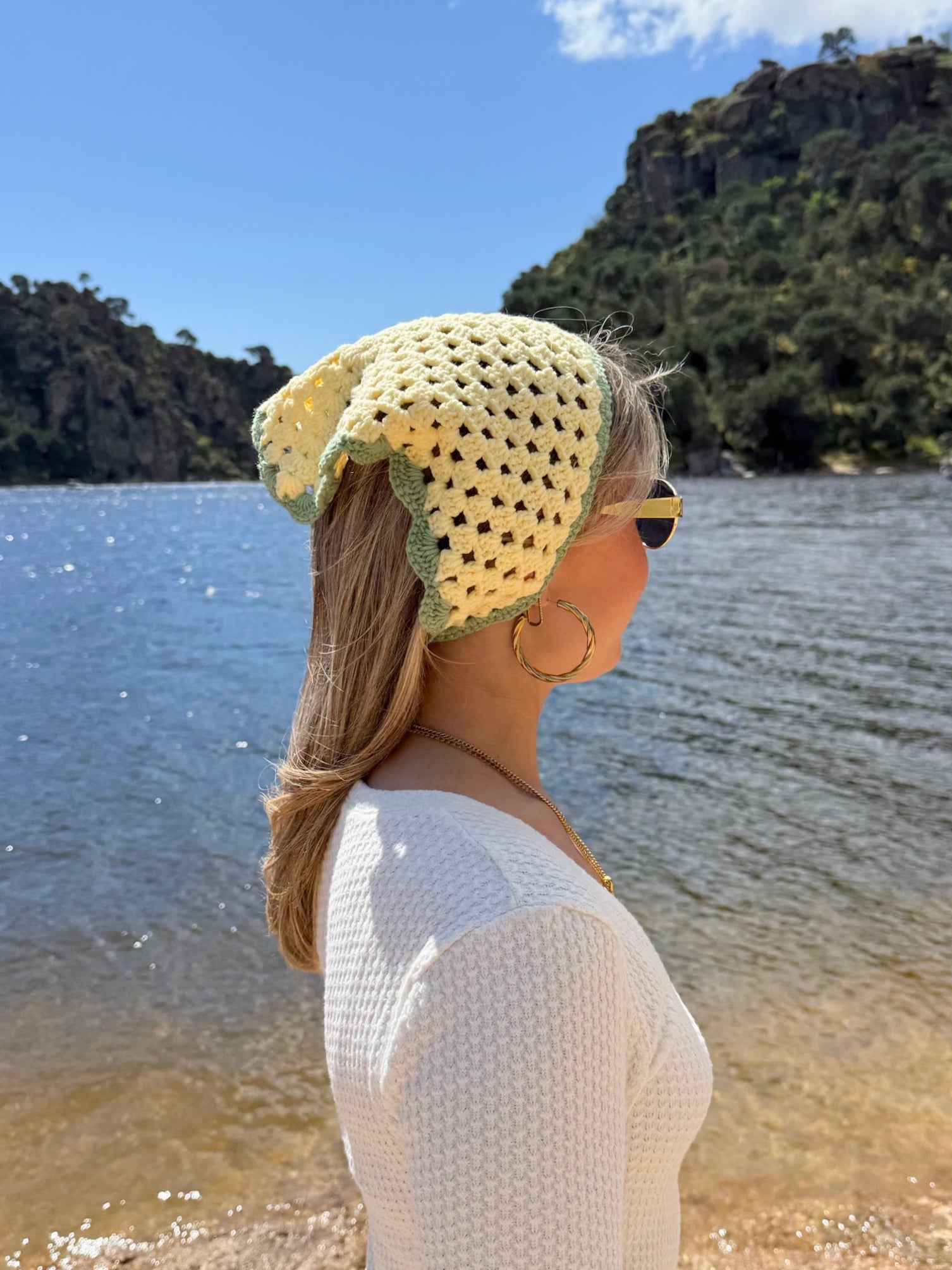 Bandana crochet verde/amarillo