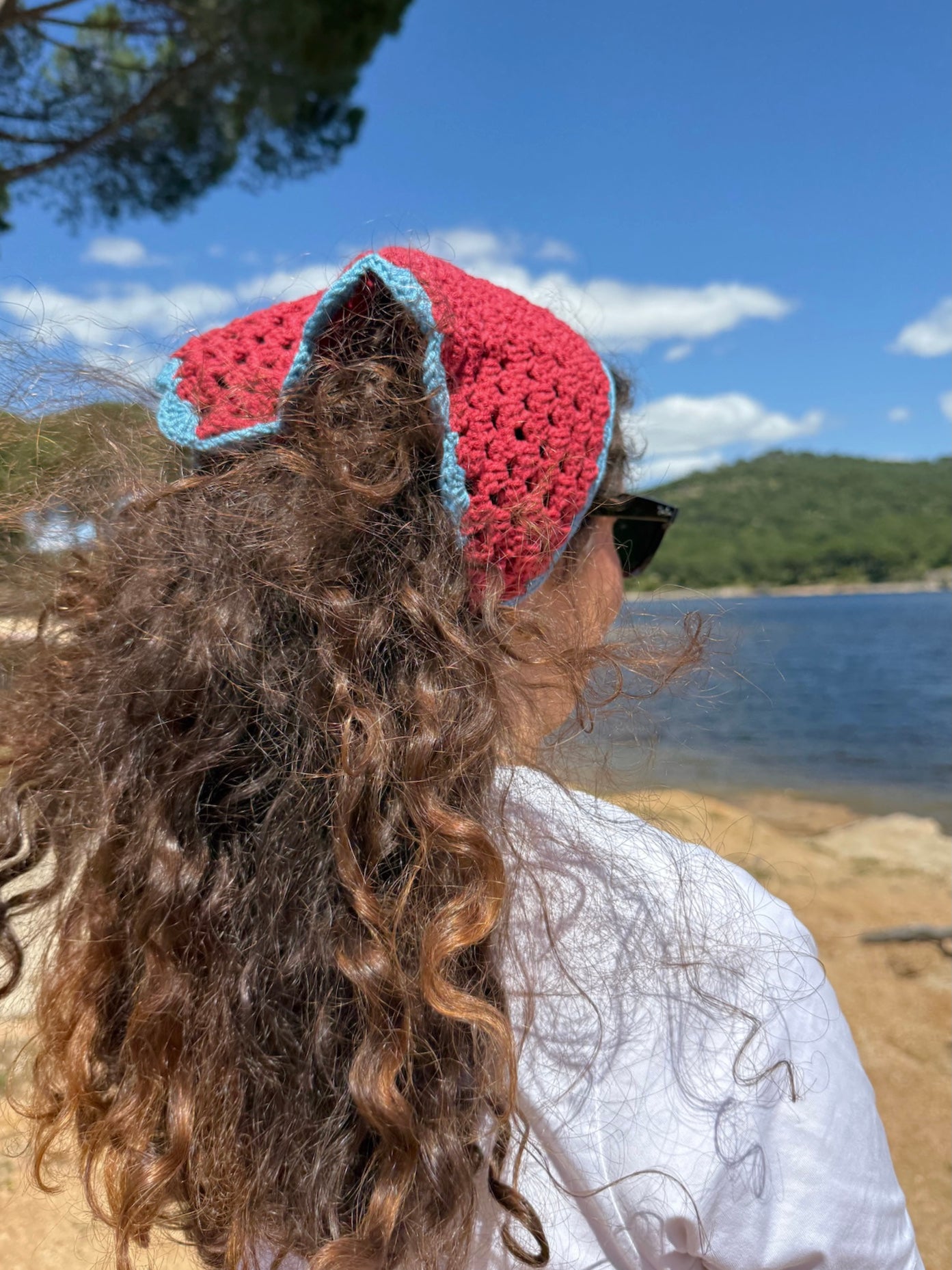 Bandana crochet azul/rojo