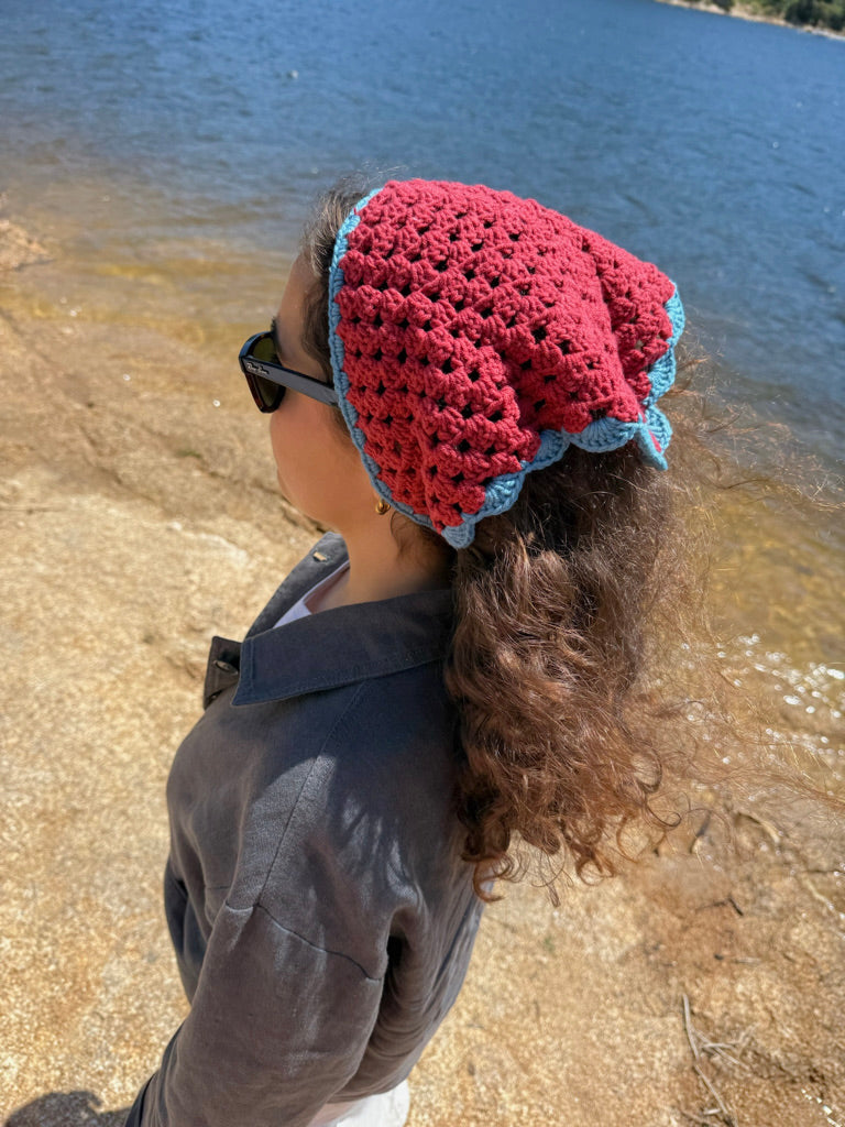 Bandana crochet azul/rojo