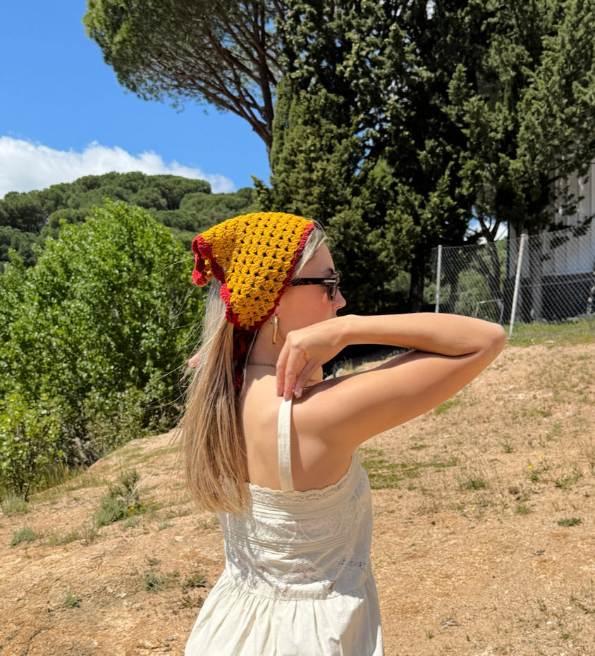 Bandana crochet amarillo/rojo