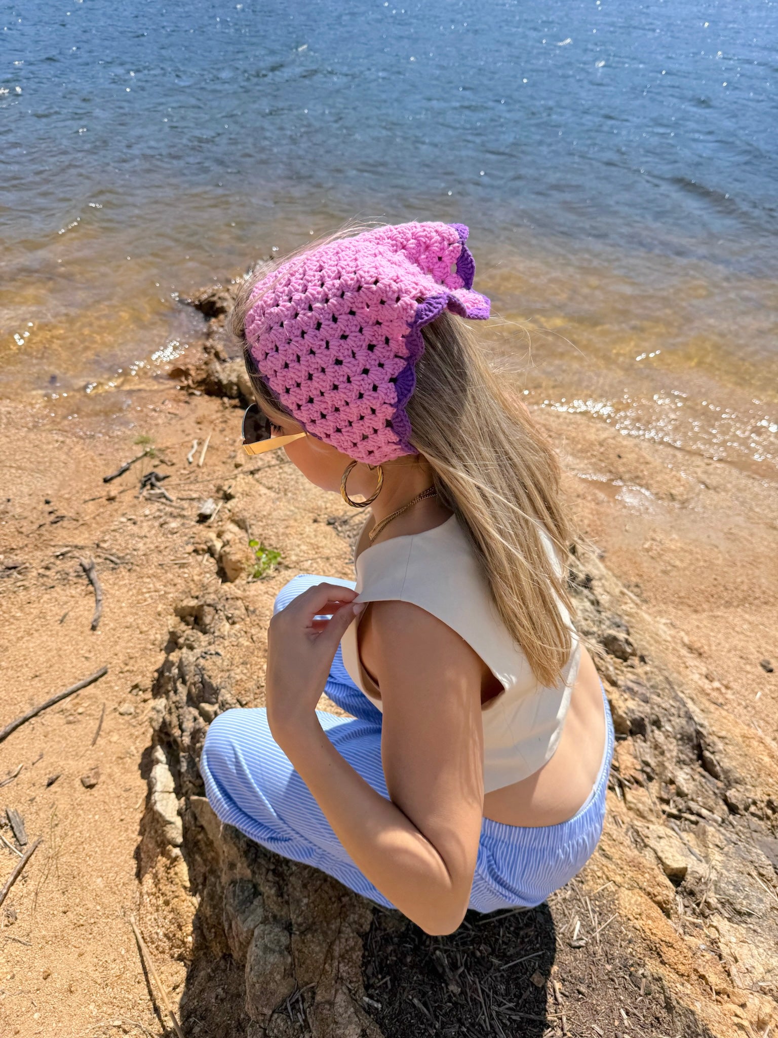 Bandana crochet rosa/morado